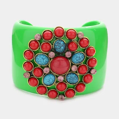 Fashnzfab Natural Stone Embellished Cuff Bracelet Green