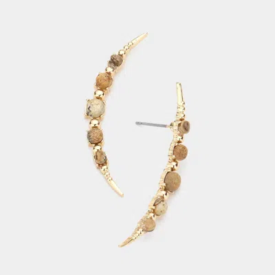 Fashnzfab Natural Stone Embellished Earrings In Brown
