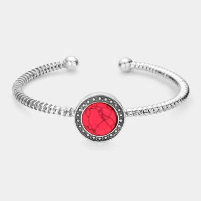 Fashnzfab Natural Stone Embellished Metal Cuff Bracelet In Metallic