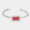 Fashnzfab Natural Stone Embellished Metal Cuff Bracelet Red, Silver Burnished In Multi