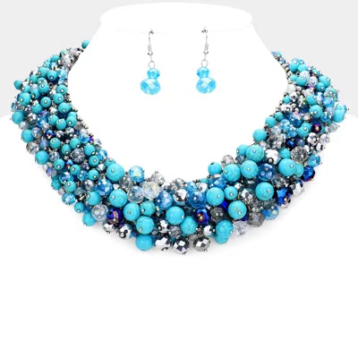 Fashnzfab Natural Stone Faceted Beaded Collar Necklace In Blue