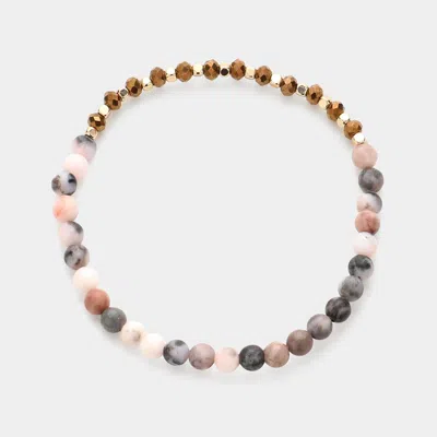 Fashnzfab Natural Stone Faceted Beaded Stretch Bracelet Gray In Pink