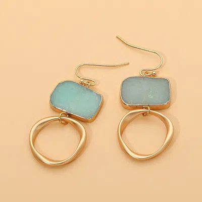 Fashnzfab Natural Stone Geometric Ring Drop Earrings In Green