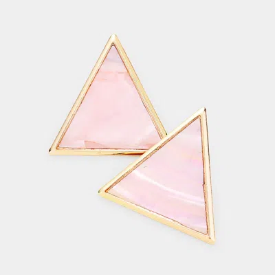 Fashnzfab Natural Stone Geometric Triangle Metal Earrings In Multi