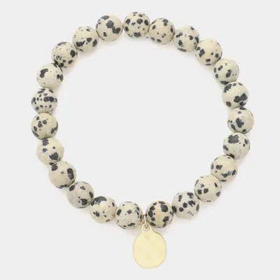 Fashnzfab Natural Stone Hammered Metal Charm Stretch Bracelet Black, Neutral In Silver