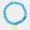 Fashnzfab Natural Stone Hammered Metal Charm Stretch Bracelet In Blue