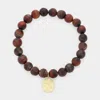 Fashnzfab Natural Stone Hammered Metal Charm Stretch Bracelet In Brown