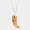 Fashnzfab Natural Stone Horn Pendant Long Necklace In Gold