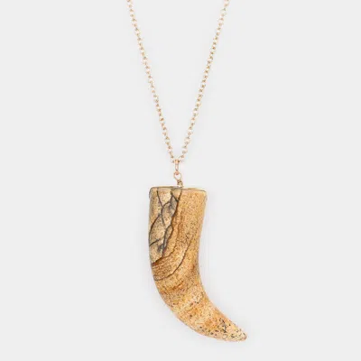 Fashnzfab Natural Stone Horn Pendant Long Necklace In Gold