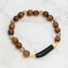 Fashnzfab Natural Stone Horn Tusk & Wood Pearl Strand Stretch Bracelet Gold, Black In Brown