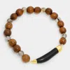 Fashnzfab Natural Stone Horn Tusk & Wood Pearl Strand Stretch Bracelet Gold, Black In Multi
