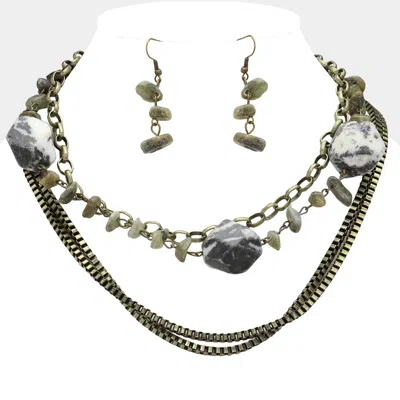 Fashnzfab Natural Stone Link Multi Chain Layered Necklace In Gold