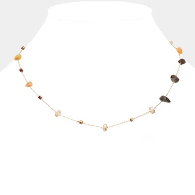 Fashnzfab Natural Stone Link Necklace In Gold