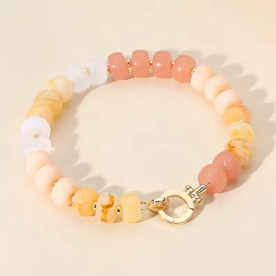 Fashnzfab Natural Stone Metal Ball Beaded Bracelet Gold, Ivory In Multi