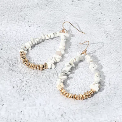 Fashnzfab Natural Stone Metal Beaded Teardrop Dangle Earrings - Howlite In Multi