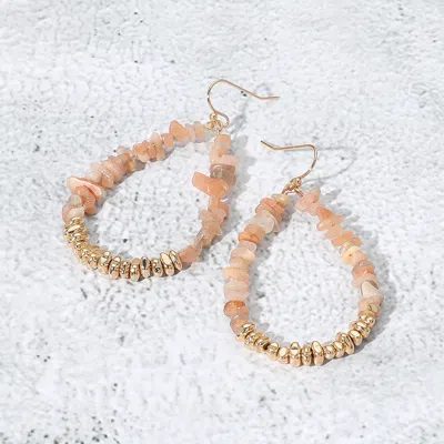 Fashnzfab Natural Stone Metal Beaded Teardrop Dangle Earrings In Silver