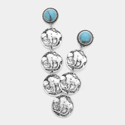 Fashnzfab Natural Stone Metal Coin Link Dangle Earrings - Turquoise In Multi