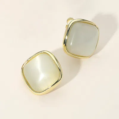Fashnzfab Natural Stone Metal Trim Clip On Earrings In Gold