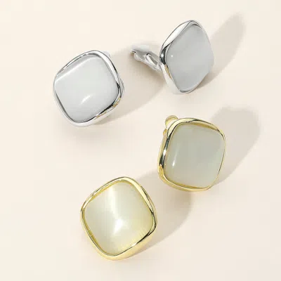 Fashnzfab Natural Stone Metal Trim Clip On Earrings In Silver