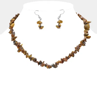 Fashnzfab Natural Stone Necklace In Brown