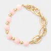 Fashnzfab Natural Stone Open Metal Oval Link Stretch Bracelet Pink In Pink