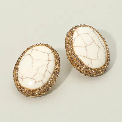 Fashnzfab Natural Stone Oval Earrings In Multi