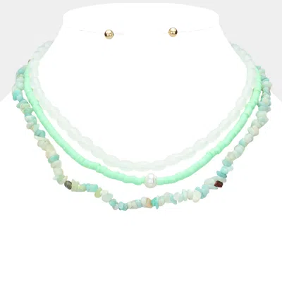 Fashnzfab Natural Stone Oval Heishi Beaded Triple Layered Necklace In Yellow