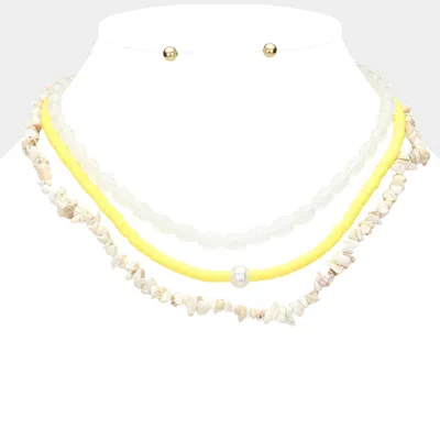 Fashnzfab Natural Stone Oval Heishi Beaded Triple Layered Necklace In Multi