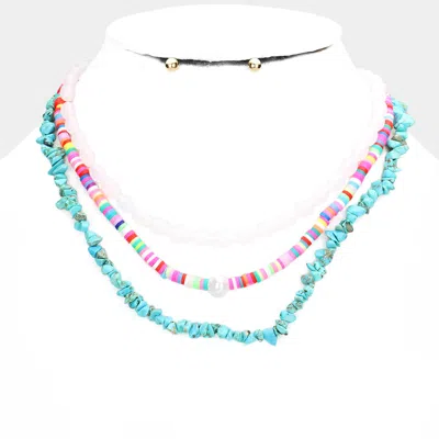Fashnzfab Natural Stone Oval Heishi Beaded Triple Layered Necklace In Multi