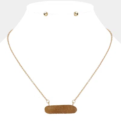 Fashnzfab Natural Stone Oval Pendant Necklace In Neutral