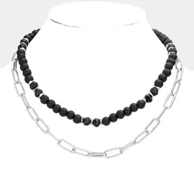 Fashnzfab Natural Stone Paperclip Metal Chain Layered Necklace In Metallic