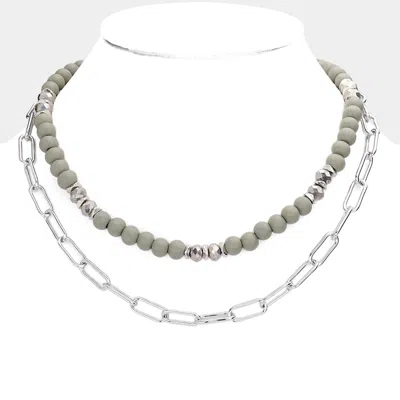Fashnzfab Natural Stone Paperclip Metal Chain Layered Necklace In Yellow