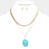 Fashnzfab Natural Stone Pendant Double Layered Necklace In Blue