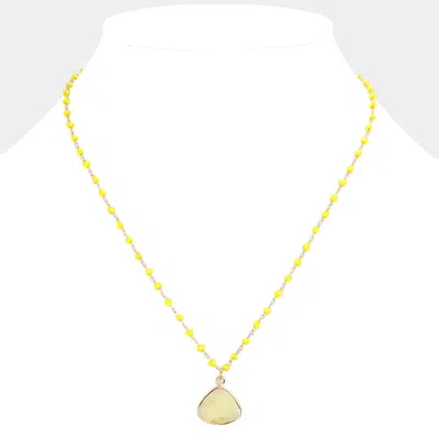 Fashnzfab Natural Stone Pendant Necklace In Yellow