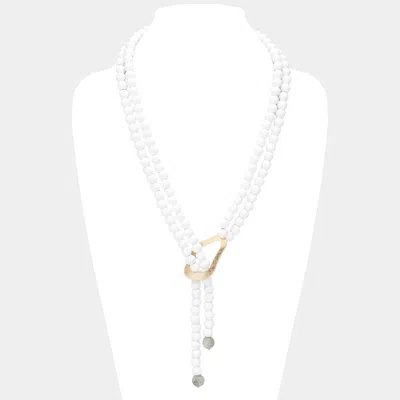 Fashnzfab Natural Stone Point Wood Toggle Necklace In White