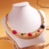 Fashnzfab Natural Stone Pointed Brush Metal Bar Necklace In Multi
