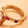 Fashnzfab Natural Stone Pointed Brushed Metal Stretch Bracelet Fuchsia In Pink