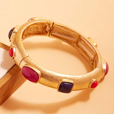 Fashnzfab Natural Stone Pointed Brushed Metal Stretch Bracelet Fuchsia In Pink