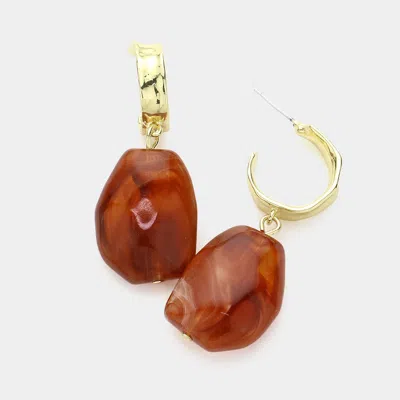 Fashnzfab Natural Stone Pointed Dangle Earrings In Red