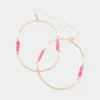 Fashnzfab Natural Stone Pointed Open Oval Dangle Earrings - Fuchsia In Gold