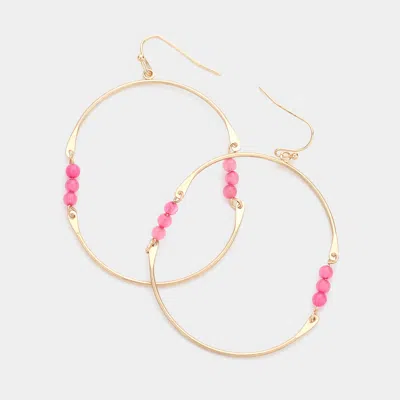 Fashnzfab Natural Stone Pointed Open Oval Dangle Earrings - Fuchsia In Gold