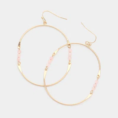 Fashnzfab Natural Stone Pointed Open Oval Dangle Earrings - Pink In Gold