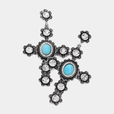 Fashnzfab Natural Stone Pointed Stone Embellished Cross Western Dangle Earrings In Multi