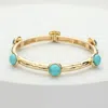 Fashnzfab Natural Stone Pointed Stretch Bracelet Gold, Turquoise In Multi