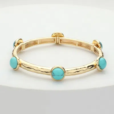 Fashnzfab Natural Stone Pointed Stretch Bracelet Gold, Turquoise In Multi
