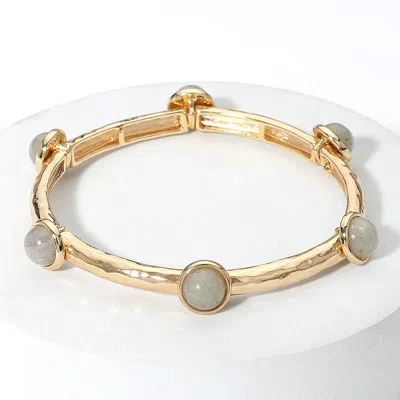 Fashnzfab Natural Stone Pointed Stretch Bracelet In Silver