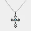 Fashnzfab Natural Stone Pointed Western Cross Pendant Necklace In Multi