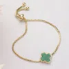 Fashnzfab Natural Stone Quatrefoil Cluster Pointed Adjustable Cinch Pull Tie Bracelet Gold, Green In Multi
