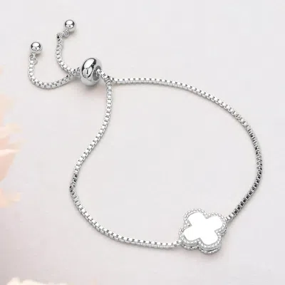Fashnzfab Natural Stone Quatrefoil Cluster Pointed Adjustable Cinch Pull Tie Bracelet Silver