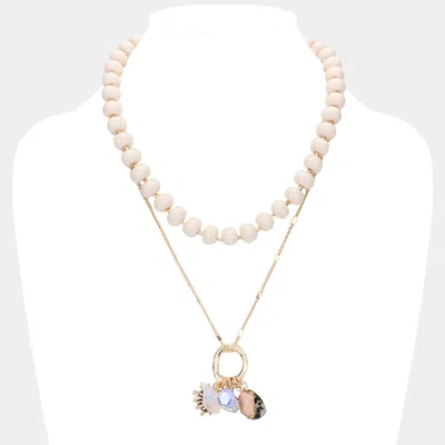 Fashnzfab Natural Stone Shamballa Ball Ship Heel Pendant Double Layered Necklace In Neutral